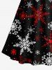 Plus Size Christmas Snowflake Print Scalloped V Neck Dress With A Belt -  