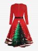 Plus Size Christmas Tree Star Snowflake Print Scalloped V Neck Dress With A Belt -  