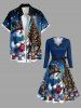 Plus Size Christmas Tree Light Ball Snowflake Snowman Knitting Cats Print Scalloped V Neck Dress With A Belt -  