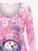 Plus Size Christmas Tree Ball Snowman Snowflake Print T-shirt -  
