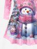 Plus Size Christmas Tree Ball Snowman Snowflake Print T-shirt -  