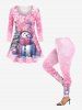 Plus Size Christmas Tree Ball Snowman Snowflake Print T-shirt -  