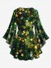 Plus Size Christmas Star Sparkling Sequin Glitter 3D Print Lattice Crisscross Flare Sleeve T-shirt -  