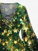 Plus Size Christmas Star Sparkling Sequin Glitter 3D Print Lattice Crisscross Flare Sleeve T-shirt -  