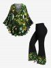 Plus Size Christmas Star Sparkling Sequin Glitter 3D Print Lattice Crisscross Flare Sleeve T-shirt -  