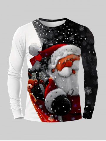 Plus Size Christmas Santa Claus Gift Box Two Tone Colorblock Print T-shirt