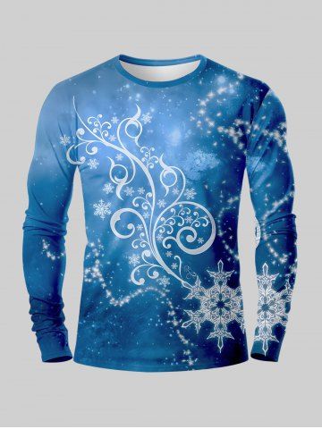 Plus Size Christmas Snowflake Floral Galaxy Glitter 3D Print T-shirt - BLUE - S