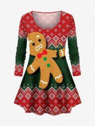 T-shirt de Noël Texturé 3D Tricoté Imprimé de Grande Taille à Manches Longues - Rouge 6X