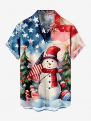Chemise à Boutons avec Poche Imprimé Sapins de Noël et Bonhomme de Neige Grande Taille pour Hommes - Multi-A L
