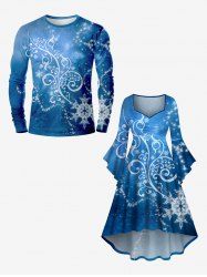 Christmas Snowflake Floral Galaxy Glitter 3D Print Plus Size Matching Outfit For Couples - Bleu 