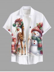 Chemisier avec Boutons à Imprimé Élans et Bonhomme de Neige de Noël Grande-Taille pour Hommes - Blanc XL