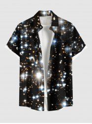 Chemise de Noël 3D Etoile Galaxie Imprimée de Grande Taille avec Poche à Paillettes avec Boutons - Noir 3XL