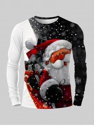 T-shirt Bicolore Père Noël et Cadeaux Imprimés de Grande Taille - Noir 5XL