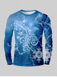 T-shirt de Noël 3D Flocon de Neige Galaxie Imprimés de Grande Taille à Paillettes - Bleu S