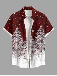 Plus Size Christmas Tree Snow Print Button Pocket Shirt For Men -  