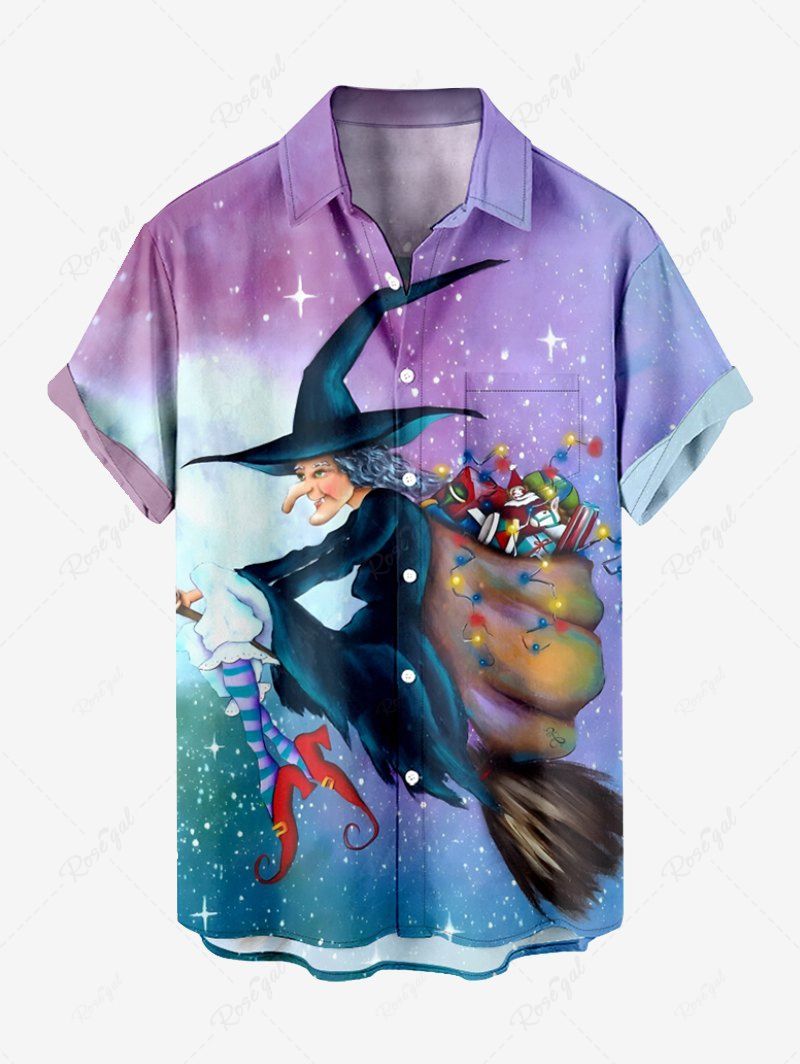 Chemise Chaussette de Noël Boutonnée Galaxie Design avec Poche de Grande Taille pour Homme Multi-A 4XL