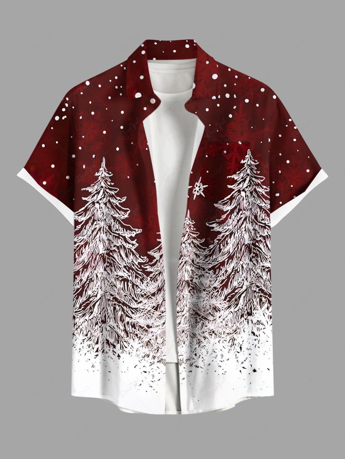 Chemise avec Poches à Imprimé Sapin de Noël Enneigé et Boutons Grande-Taille pour Hommes Multi-A XL