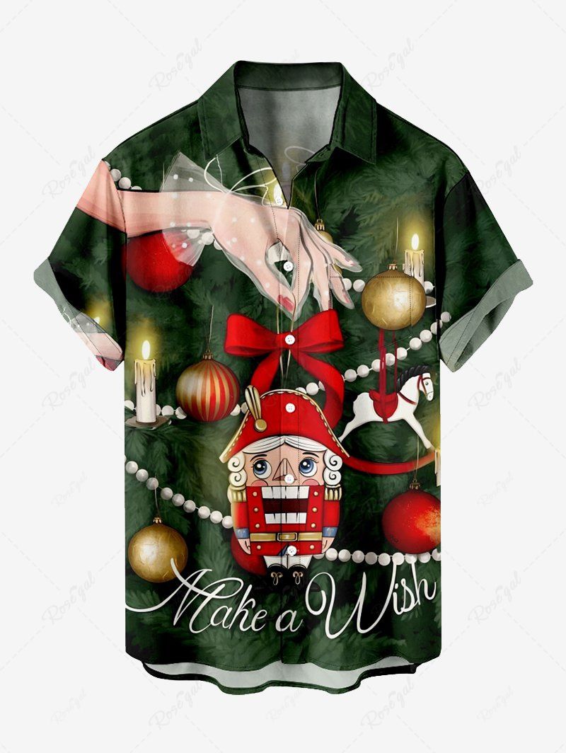 Chemise avec Poche à Imprimé Poupées Bougies et Boules de Noël Grande-Taille pour Hommes Multi-A XL