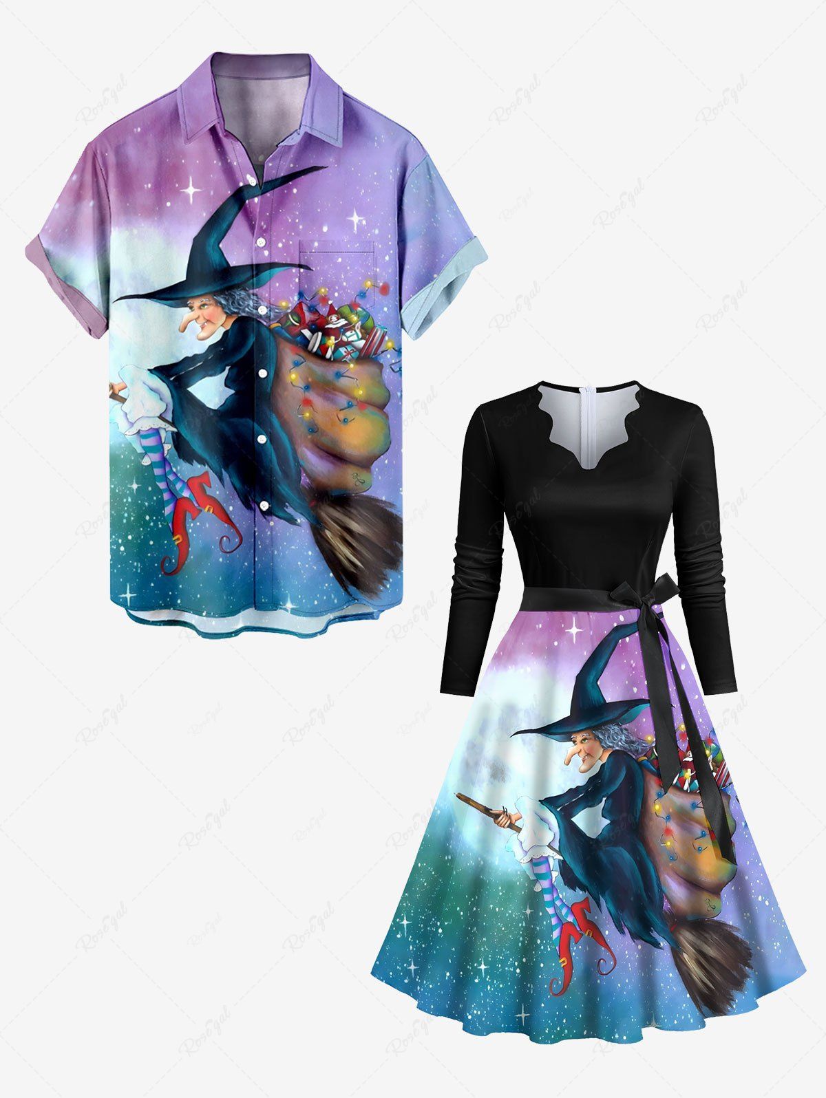 Tenue de Noël à Imprimé Chaussette et Galaxie Grande-Taille pour Couples Multi-A 