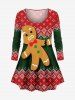Christmas 3D Textured Knit Gingerbread Print Long Sleeves T-shirt and Leggings Plus Size Matching Set -  