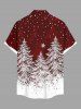 Plus Size Christmas Tree Snow Print Button Pocket Shirt For Men -  