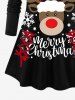 Plus Size Plaid Christmas Hat Elk Snowflake Letters Lace Up Print Long Sleeves T-shirt -  
