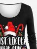 Plus Size Christmas Hat Snowflake Light Candy Letters Print Long Sleeves T-shirt -  