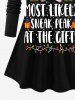 Plus Size Christmas Hat Snowflake Light Candy Letters Print Long Sleeves T-shirt -  