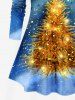T-shirt à manches longues grande taille à imprimé galaxie ombré et tie-dye avec motif sapin de Noël scintillant et scintillant - Bleu XS