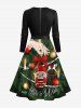 Plus Size Christmas Ball Candle Dolls Print Scalloped Neck A Line Dress with Tied Belt -  