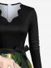 Plus Size Christmas Ball Candle Dolls Print Scalloped Neck A Line Dress with Tied Belt -  