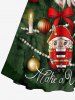 Plus Size Christmas Ball Candle Dolls Print Scalloped Neck A Line Dress with Tied Belt -  