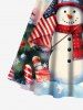Plus Size Christmas Tree Snowflake Snowman Tie Dye Patriotic American Flag Print Scalloped Neck Dress with Tied Belt -  