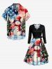 Plus Size Christmas Tree Snowflake Snowman Tie Dye Patriotic American Flag Print Scalloped Neck Dress with Tied Belt -  