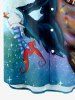 Plus Size Christmas Stocking Wizard Light Galaxy Print Button Pocket Shirt For Men -  