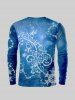 T-shirt de Noël 3D Flocon de Neige Galaxie Imprimés de Grande Taille à Paillettes - Bleu S