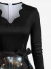 Plus Size Christmas Galaxy Star Glitter 3D Print Scalloped V Neck Dress With A Belt -  