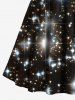 Plus Size Christmas Galaxy Star Glitter 3D Print Scalloped V Neck Dress With A Belt -  