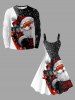 Plus Size Christmas Santa Claus Gift Box Two Tone Colorblock Print Tank Dress -  