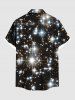 Chemise de Noël 3D Etoile Galaxie Imprimée de Grande Taille avec Poche à Paillettes avec Boutons - Noir 3XL