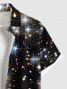 Chemise de Noël 3D Etoile Galaxie Imprimée de Grande Taille avec Poche à Paillettes avec Boutons - Noir 3XL