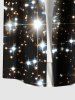 Chemise de Noël 3D Etoile Galaxie Imprimée de Grande Taille avec Poche à Paillettes avec Boutons - Noir 3XL