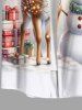 Chemisier avec Boutons à Imprimé Élans et Bonhomme de Neige de Noël Grande-Taille pour Hommes - Blanc 3XL