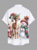 Plus Size Christmas Hat Elk Snowman Gift Box Print Buttons Pocket Shirt For Men -  
