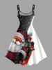 Plus Size Christmas Santa Claus Gift Box Two Tone Colorblock Print Tank Dress -  