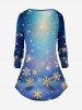 T-shirt Noël Bonhomme de Neige et Galaxie Imprimés de Grande Taille à Paillettes - Bleu 6X
