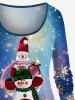 T-shirt Noël Bonhomme de Neige et Galaxie Imprimés de Grande Taille à Paillettes - Bleu 6X