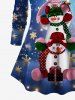 T-shirt Noël Bonhomme de Neige et Galaxie Imprimés de Grande Taille à Paillettes - Bleu 6X