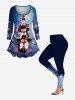 T-shirt Noël Bonhomme de Neige et Galaxie Imprimés de Grande Taille à Paillettes - Bleu 6X