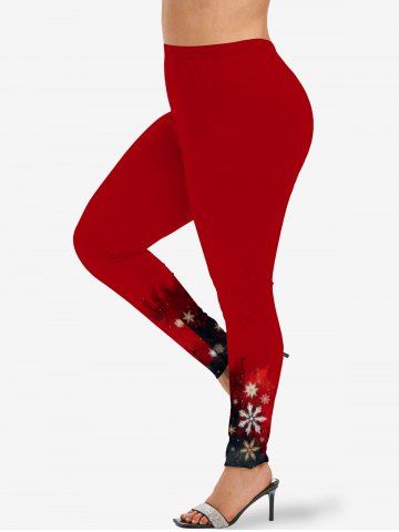 Plus Size Christmas Snowflake Ombre Galaxy Print Leggings - RED - S